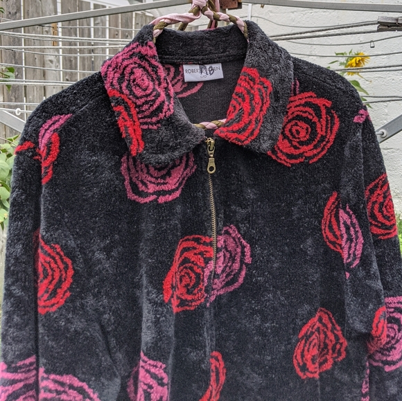 Vintage Plush Rose Print Sweater Jacket - Picture 3 of 6